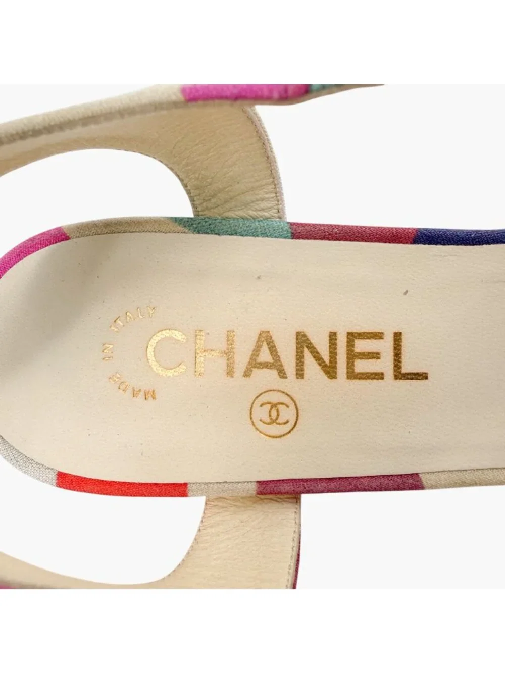 Chanel CC Patchwork Canvas Flower Block Heel Sandals Size 40 US 9-9.5 Multicolor